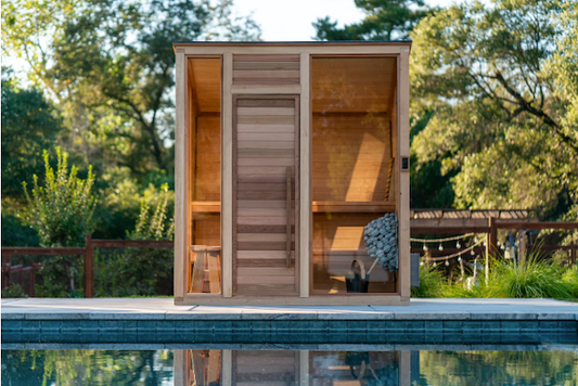 sauna next to a pool