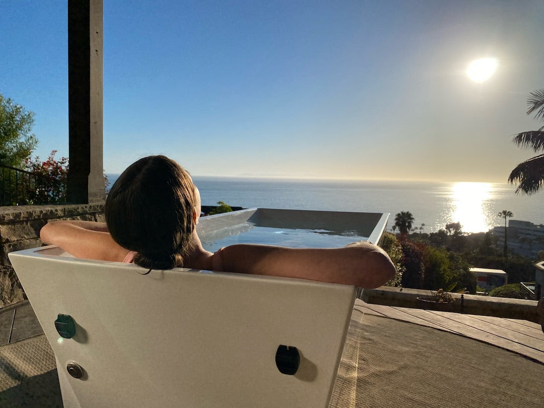 A woman relaxing in a cold tub