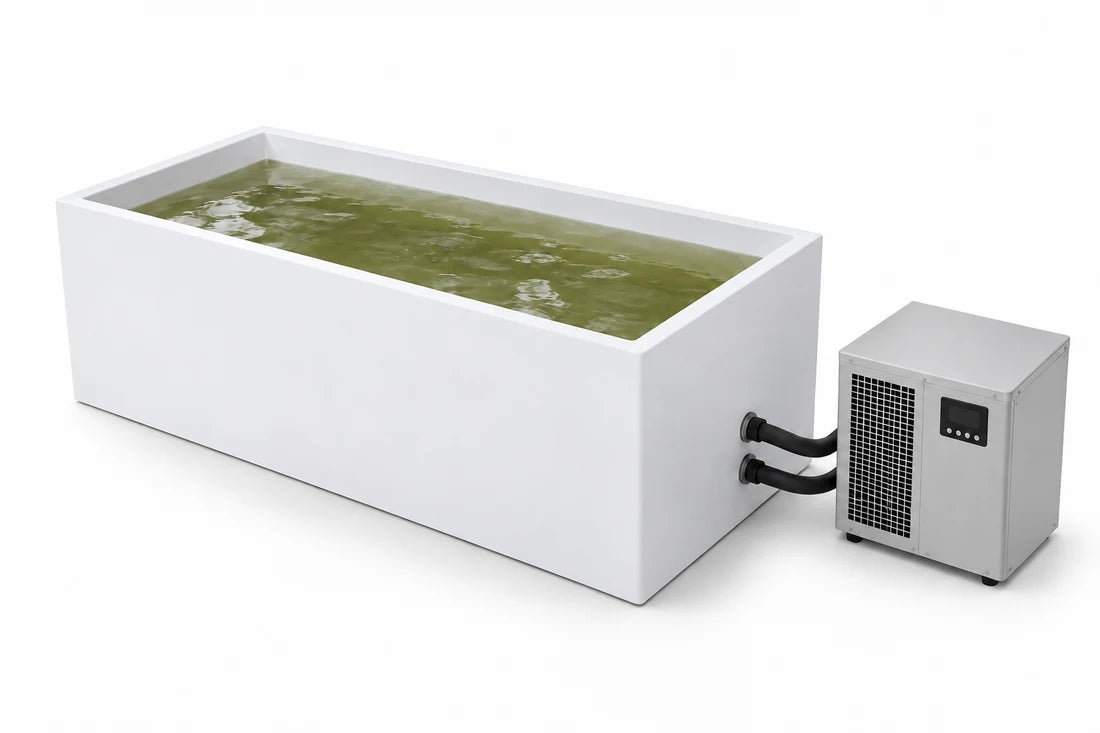 Illustration of a generic cold plunge with an external chiller