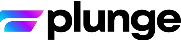 Logo with the text 'plunge' and a gradient purple and blue symbol.